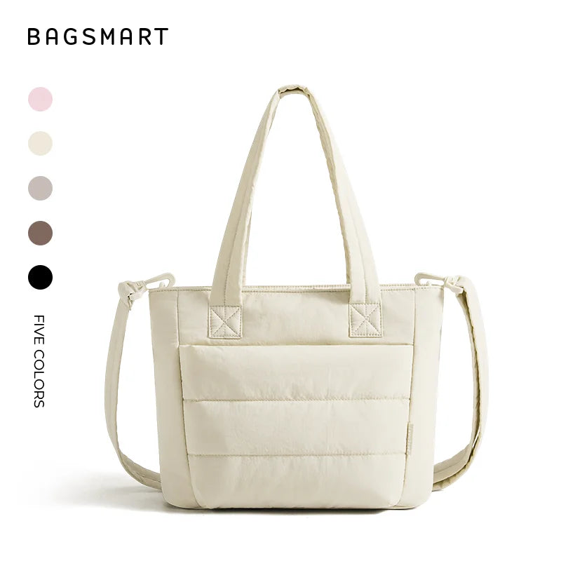 BAGSMART Women’s Tote Bag Padded Single Shoulder Bag Large Capacity Student College Crossbody Bag Casual Outdoor Handbag