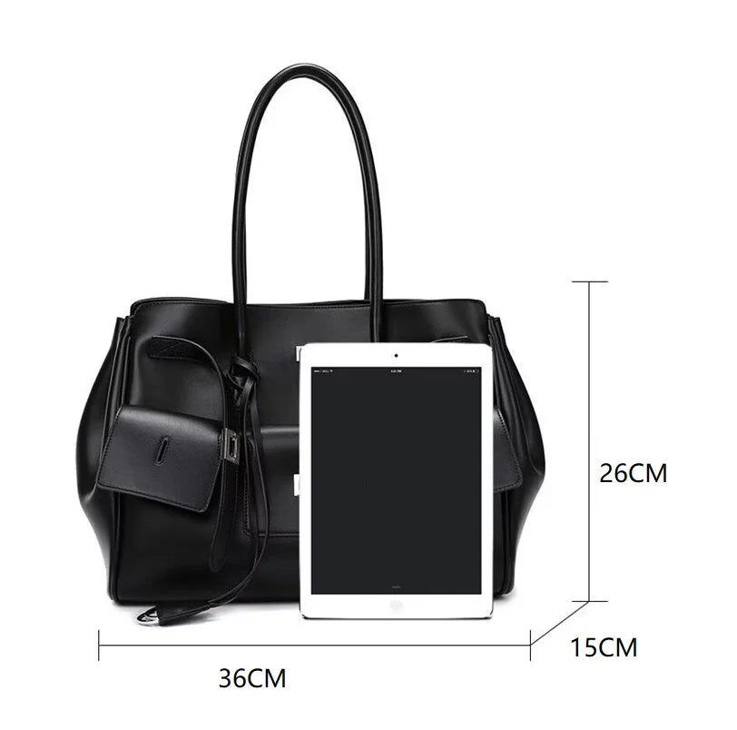 Luxury Soft Leather Tote Bag Brand Texture Lock Wing Bag Solid Color Simple New Horizontal Square Bag Women's Commuter Handbag