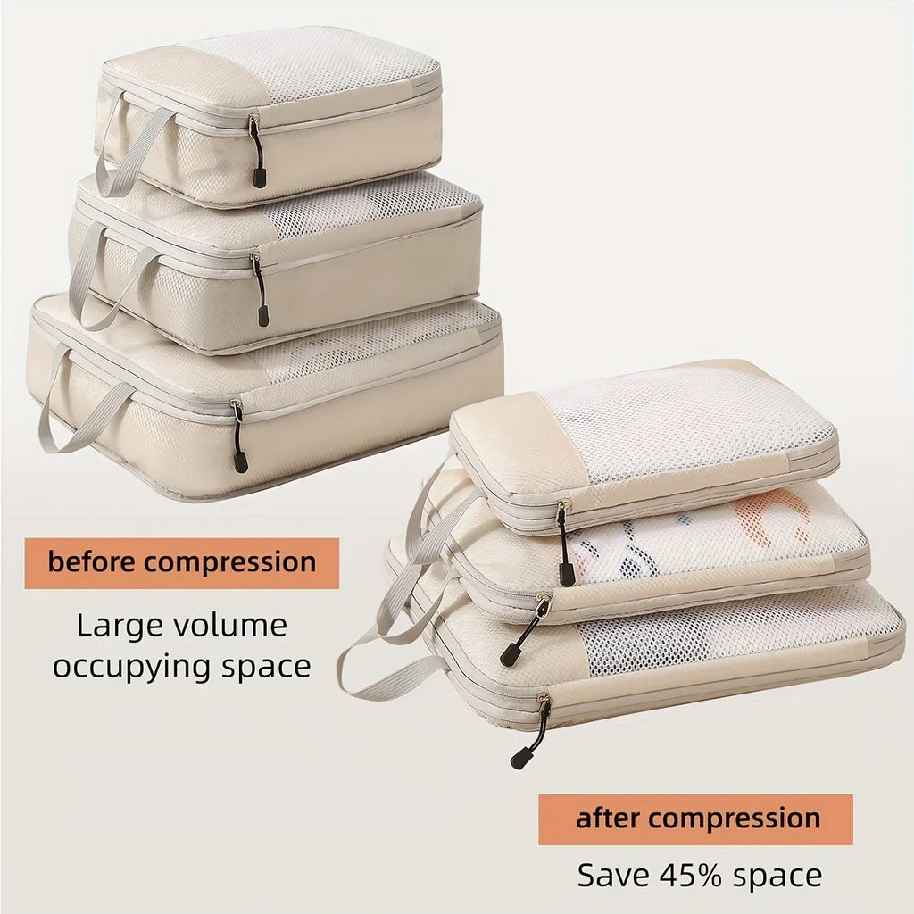 3 Piece Travel Compression Packing Cube Set Luggage Organizer Travel Essentials For Carry On Luggage Save Space
