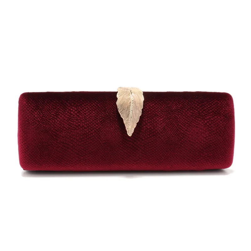 Luxury Design Serpentine Velvet Evening Bag Leaf Clasp Chain Handheld Purse Fashionable Envelope Clutch Bag for Party Wedding