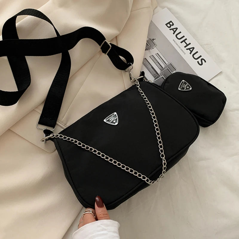 Lightweight Causal Handbag Set Crossbody Bag Nylon Shoulder Bag Handbag 2 in 1 Sling Bag Trend Hand Bag For Women