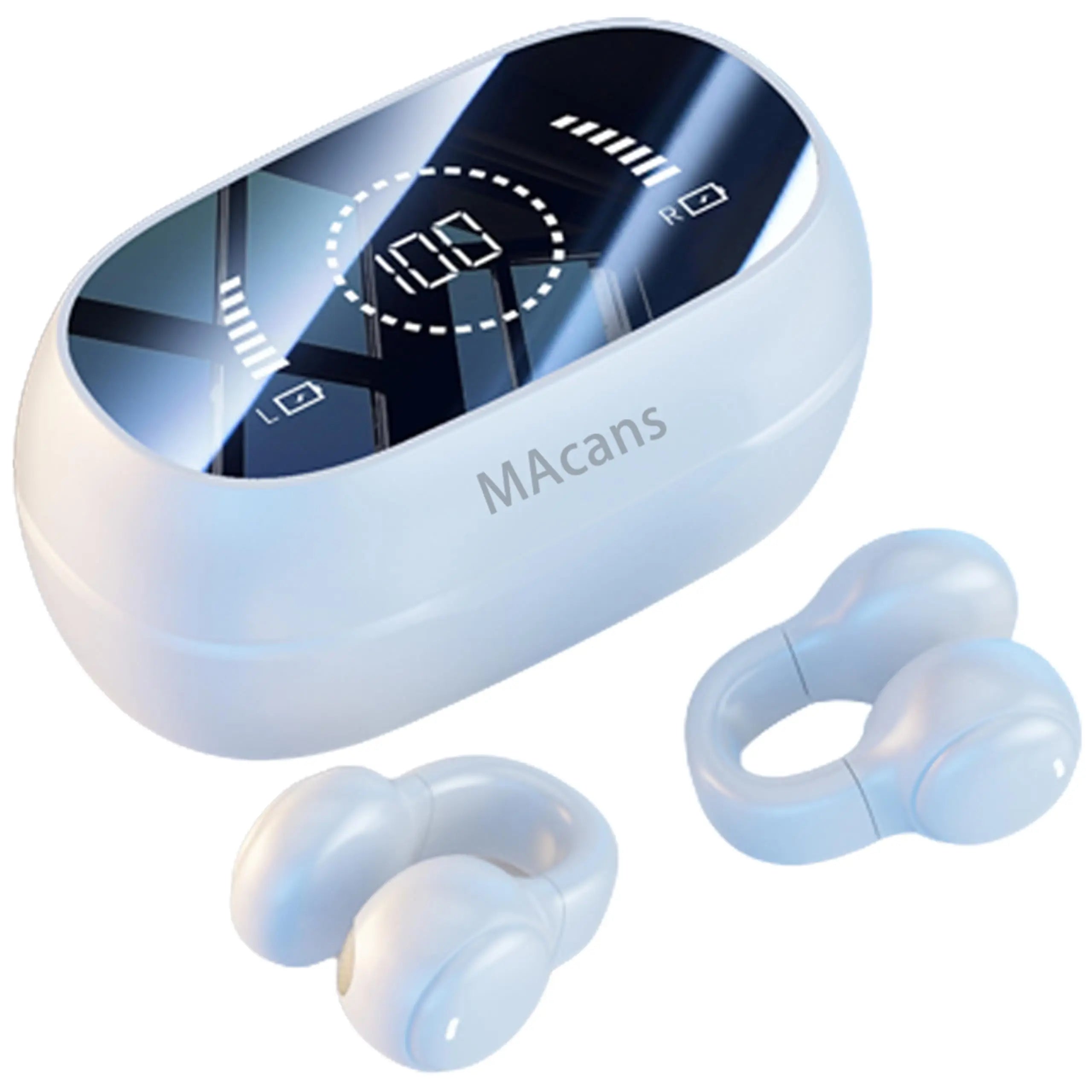 Open Ear Clip Wireless Earbuds Air Conduction Headphones BT 5.3 LED Display Sport Earphones for Running Gym Workout Type C Black