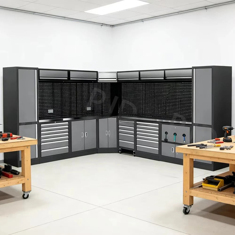 #Workshop Tool Cabinets System With Lockable Drawers Metal Workshop Tool Cabinet Workbench Combination