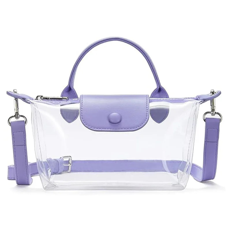 Women Waterproof PVC Clear Crossbody Bag Mini Transparent Top Handle Handbag Large Capacity Jelly Shoulder Purse
