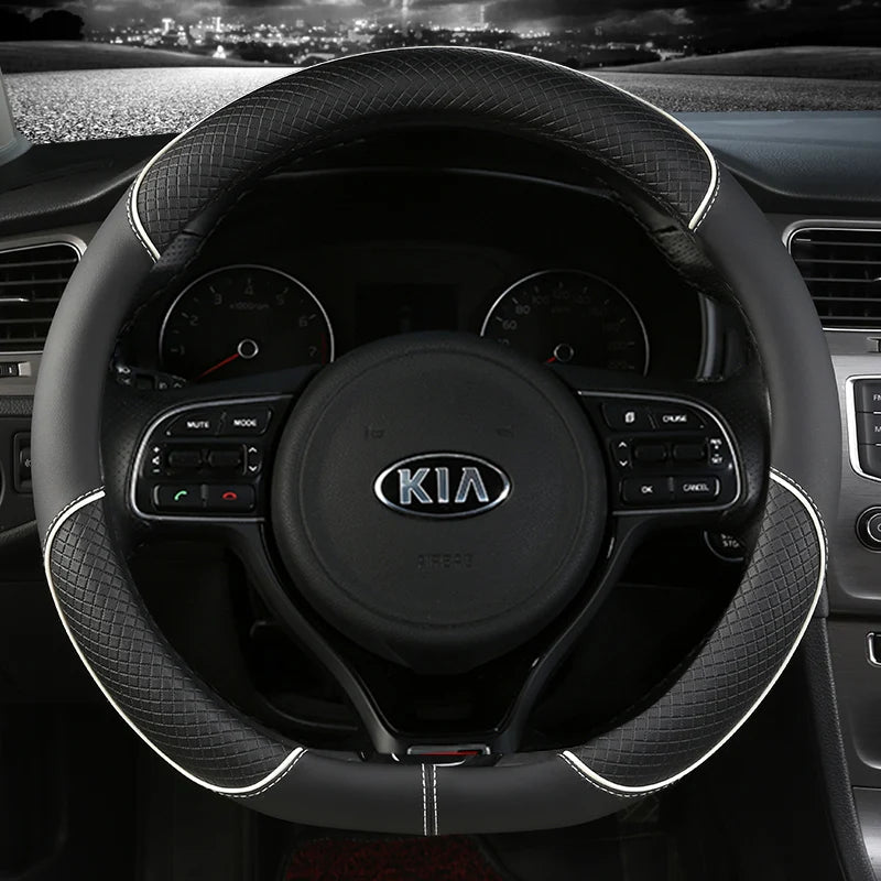 Pu Leather Car Steering Wheel Cover 38cm For Kia Rio 2 3 4 X Line Kombi Sedan K2 K3 K4 K5 KX1 KX3 KX5 Sportage Auto Accessories