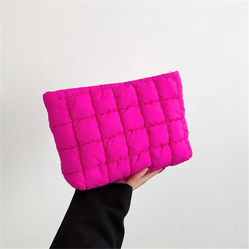 Autumn and Winter Fashionable Pleated Clutch Women Bag, Chic Storage Makeup Bag,  Versatile Stylish Soft Cotton Padded Clutches