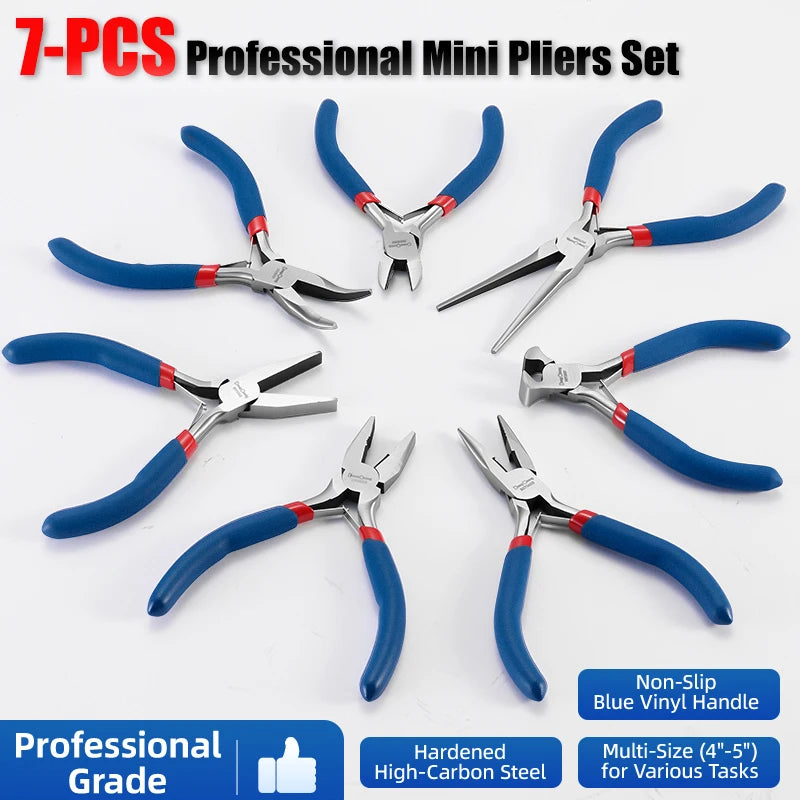 TINSOL 7PCS Mini Pliers & Wire Cutters Set, Needle Nose Pliers for Jewelry Making, DIY Beading Tools for Handcraft Repair Hobby
