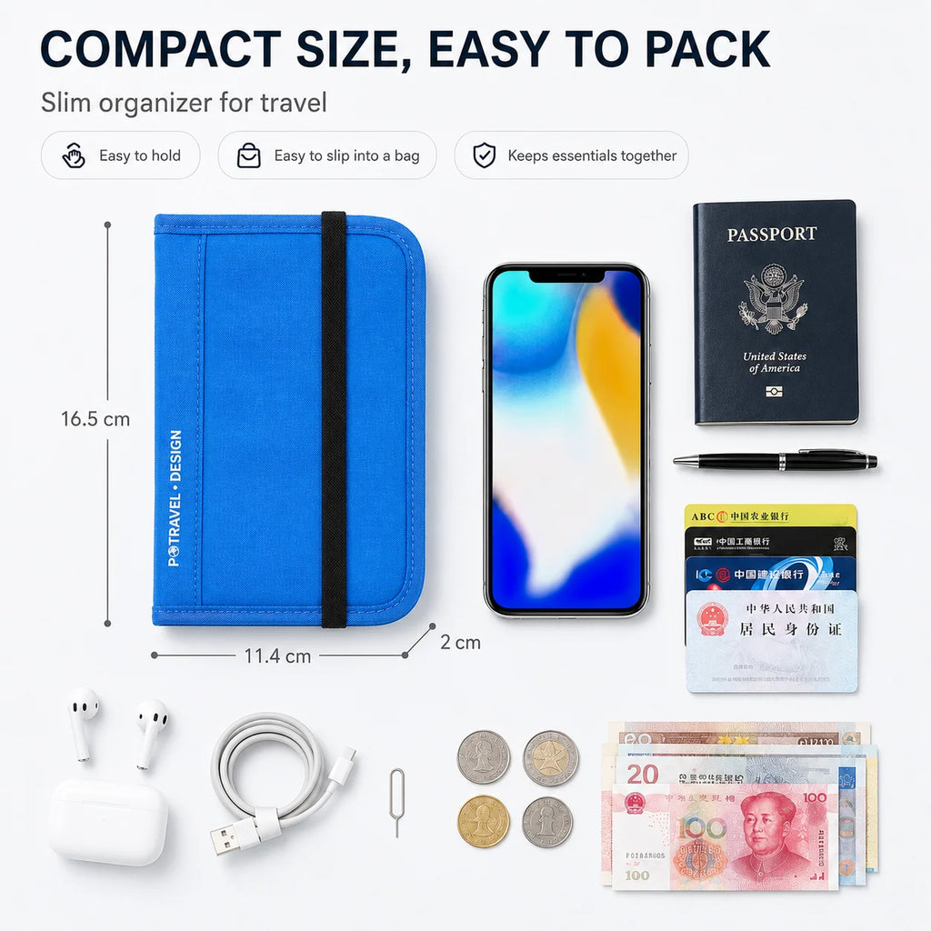 RFID Blocking Travel Wallet Passport Holder Multifunction Credit Card Case Men Women ID Document Organizer Anti-Theft Pouch