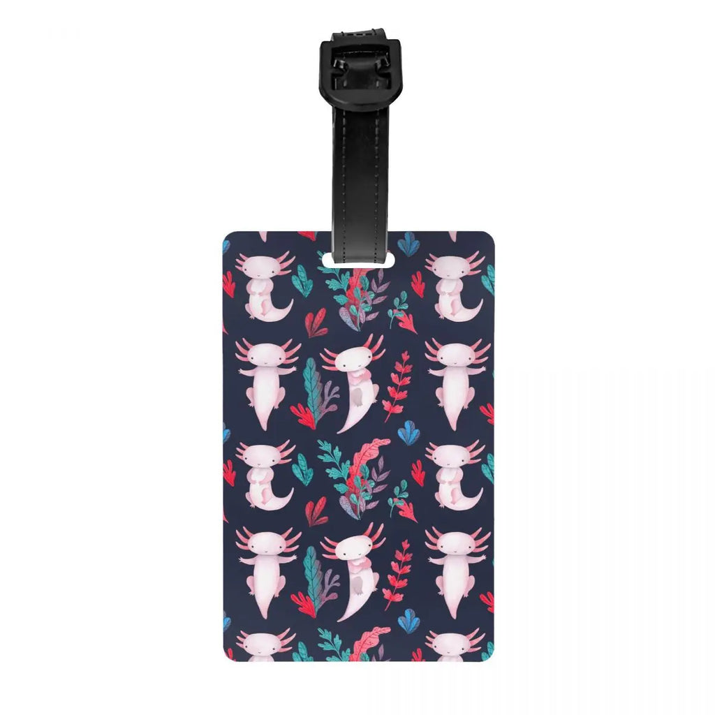 Custom Cute Salamander Animal Axolotls Luggage Tag Privacy Protection Baggage Tags Travel Bag Labels Suitcase