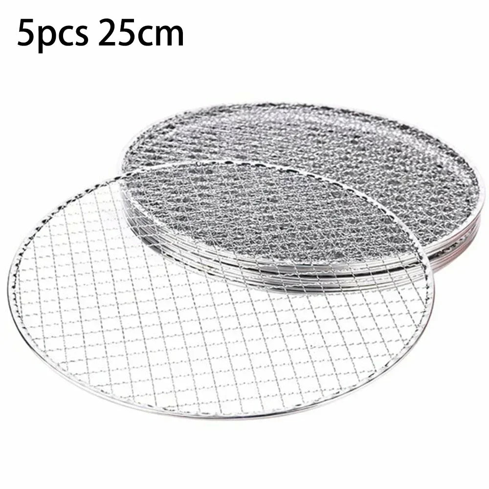 5pcs Round Disposable Wire Net Grill Racks Iron Roast Grate Cooking Barbecue BBQ Home Outdoor Cooking Equipment Accessories