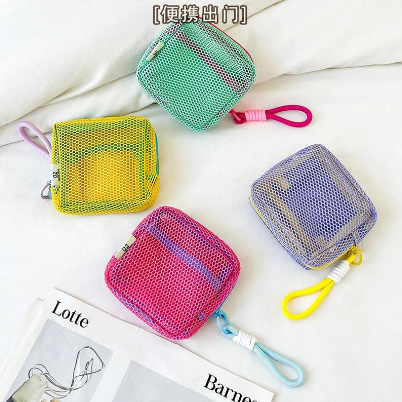 2026 Mini Coin Purse Portable Mesh Makeup Bag Dopamine Mesh Cloth Money Lipstick Eyeshadow Storage Bag for Travelling Shoping