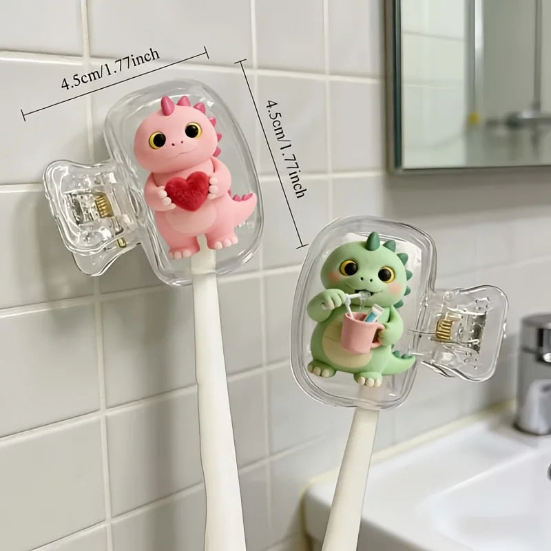 2pcs Cute Little Dinosaur Toothbrush Head Covers for Couples Storage Box Toothbrush Cover Holder Bathroom Accessory for Travel