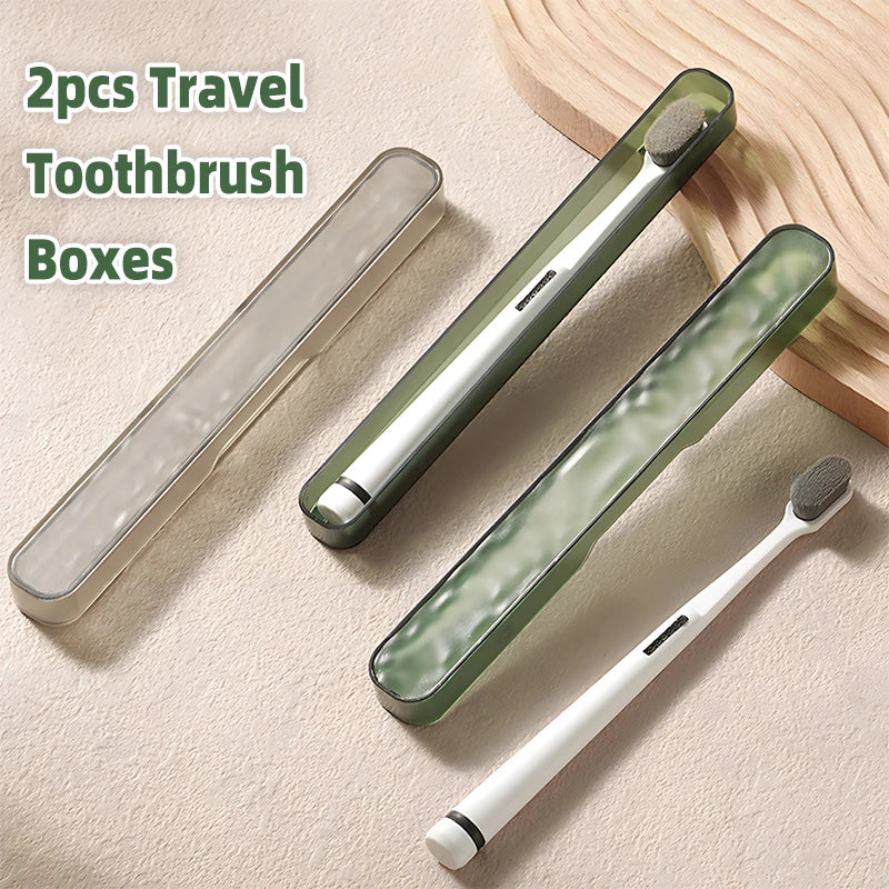 2pcs Portable Toothbrush Box ABS Dust-proof Travel Tooth Storage Case Camping Bathroom Storage Accessories Travel Organizer