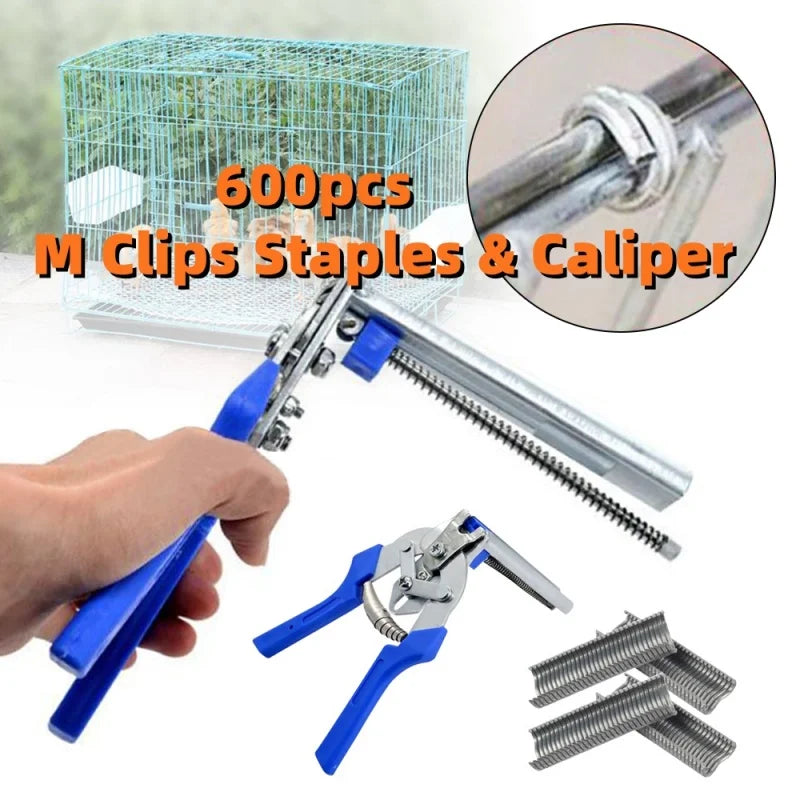 600pcs M Clips Staples Hog Ring Plier Tool Chicken Mesh Cage Wire Fencing Anti-slip Handle Stainless Steel Hand Tools