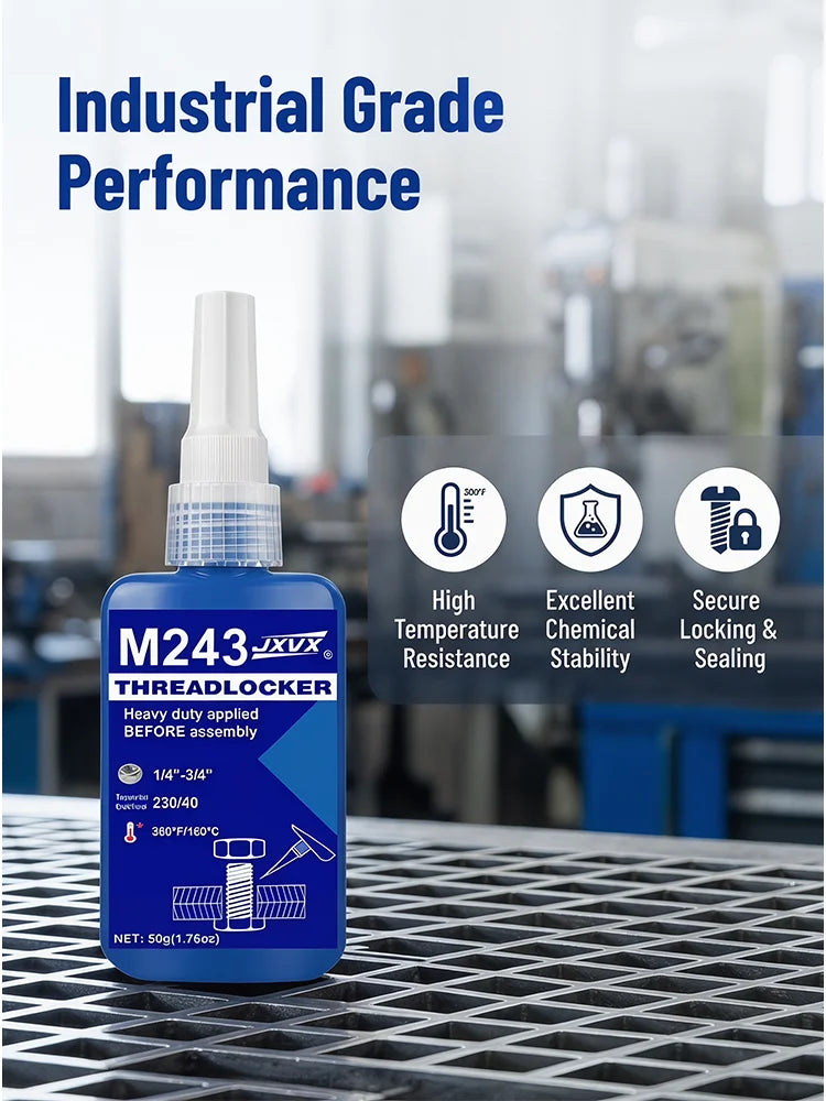 243 Blue Threadlocker, Medium Strength |   Anti-Vibration, Oil-Resistant and Easy to Disassemble, Vibration Proof Screw Adhesive, Blue Anaerobic Glue