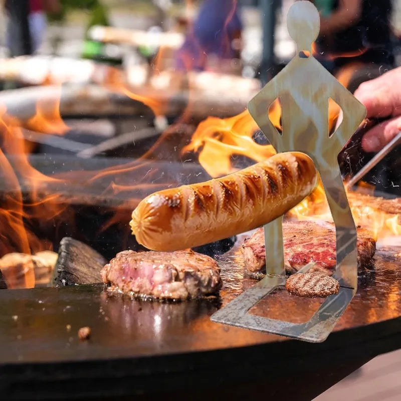 1-4pcs Stainless Steel Funny Hot Dog Holders for Grill Creative Standing Man Sausage BBQ Rack Reusable for Camping Spring Trip