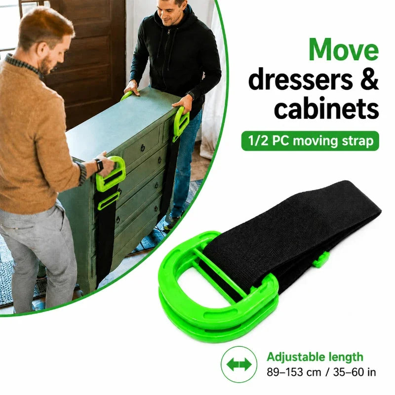 Home Moving Carry Belt Adjustable Furniture Lifting Strap Strong Transport Carrier for Boxes Sofa Cabinet Appliance Black Green