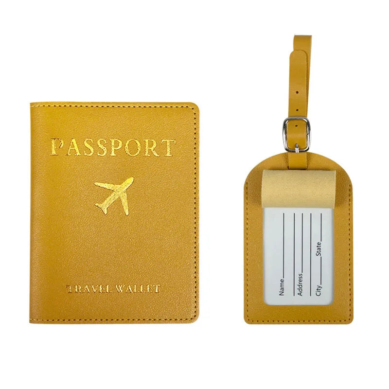 2Pcs/Set PU Travel Passport Cover Luggage Tag Suitcase Identifier Label Baggage Boarding Bag Tag Name ID Address Passport Holder