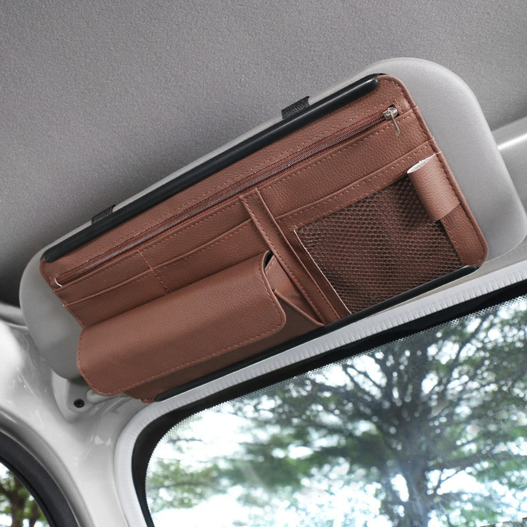 Multi-Pocket Car Sun Visor Organizer, Hanging Holder for Cards, Phones, Glasses and Pens to Store Small Vehicle Belongings