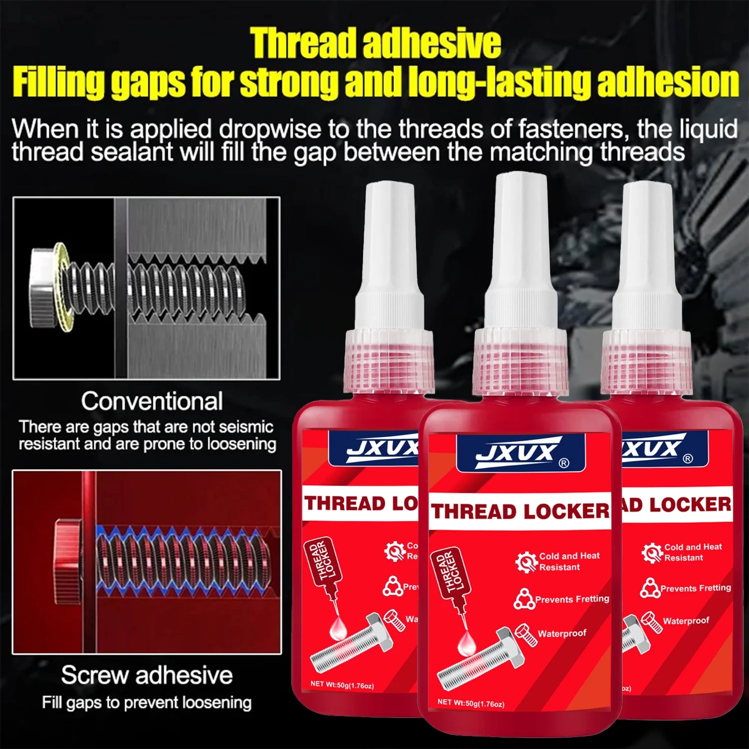 50mlRed Thread Locking Agent - a detachable metal thread locking adhesive used on nuts, bolts and fasteners to prevent loosening