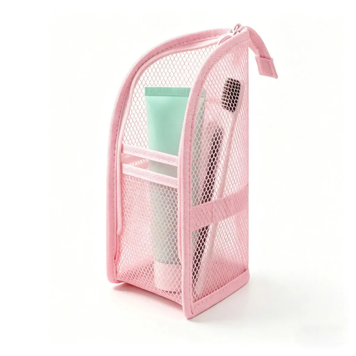 Large Capacity PVC Cosmetic Bag Waterproof Space Saving Toothbrush Toiletry Pouch Zipper Closure Vertical Design