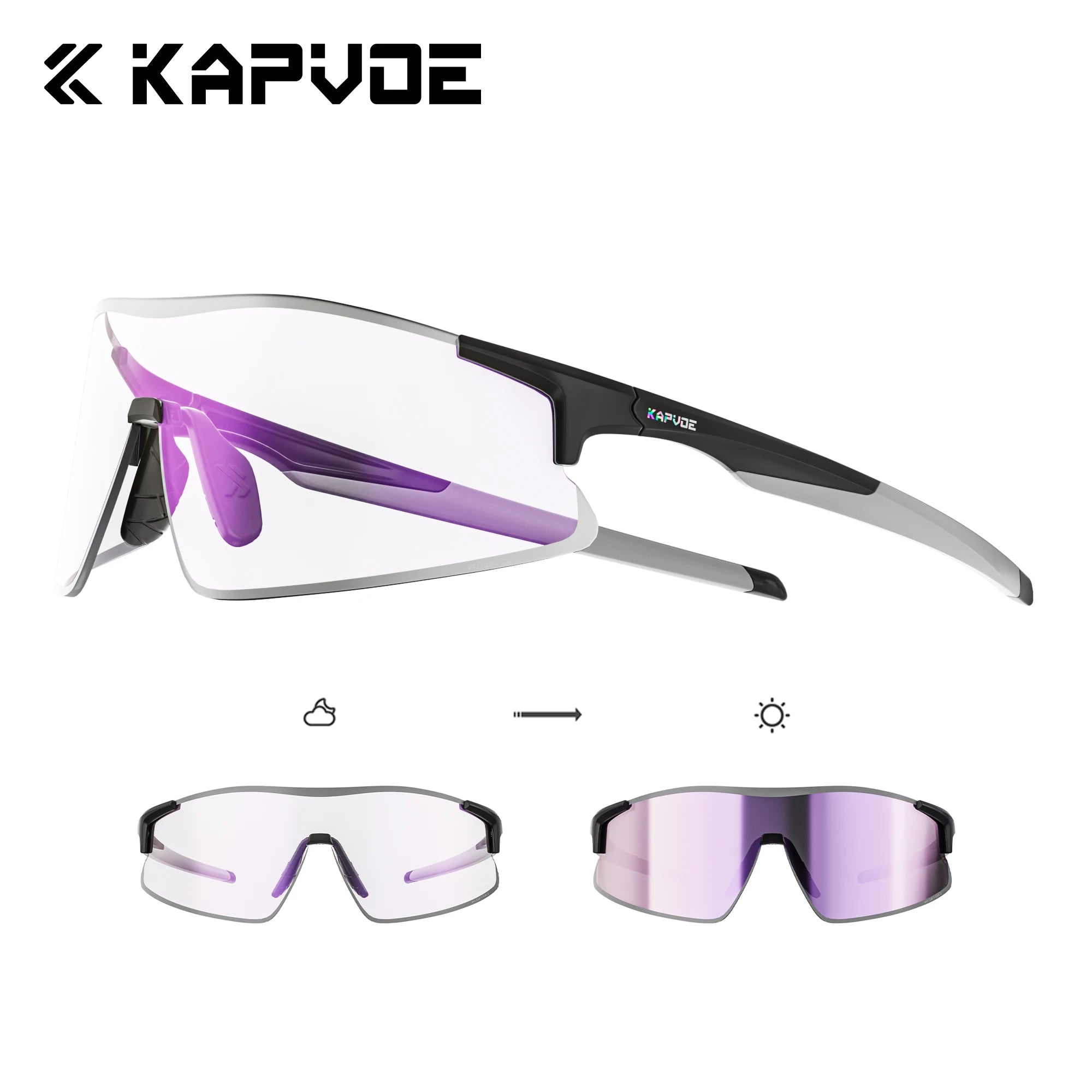 Kapvoe New Photochromic Running Sunglasses Men Women Marathon Ultralight Outdoor Sports Cycling Hiking UV400 Climbing Goggles
