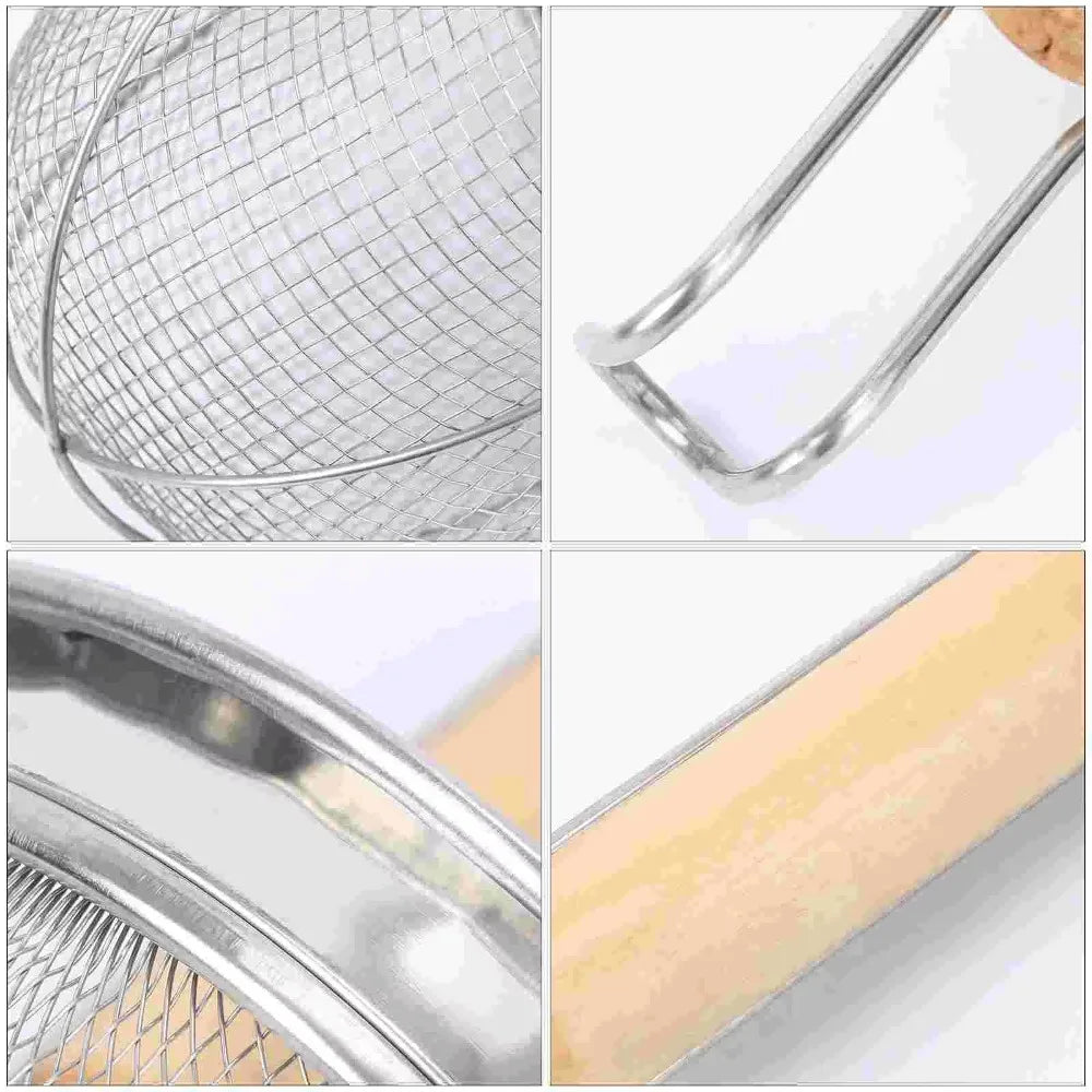Stainless Steel Noodle Funnel Wooden Handle Multifunctional Fine Mesh Sieve Spoon Thickened Pasta Basket Strainer