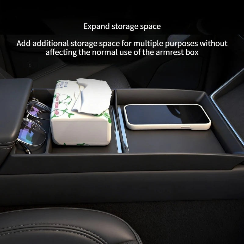 Central Control Rack for Tesla Model 3/Y 2021-2023 Center Armrest Storage Box Tray Console Organizer Glasses Holder Accessories