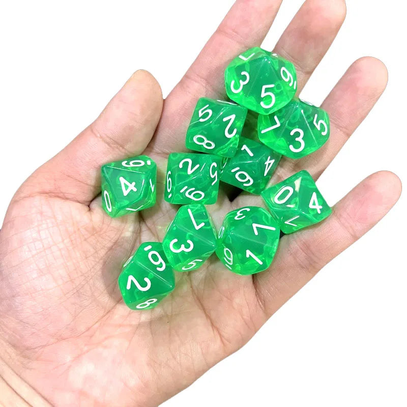 10pcs 10 Sided Dice D10 Polyhedral Clear transparent Dices for Board Games 0-9 Number 18mm RPG Dice Family Dice