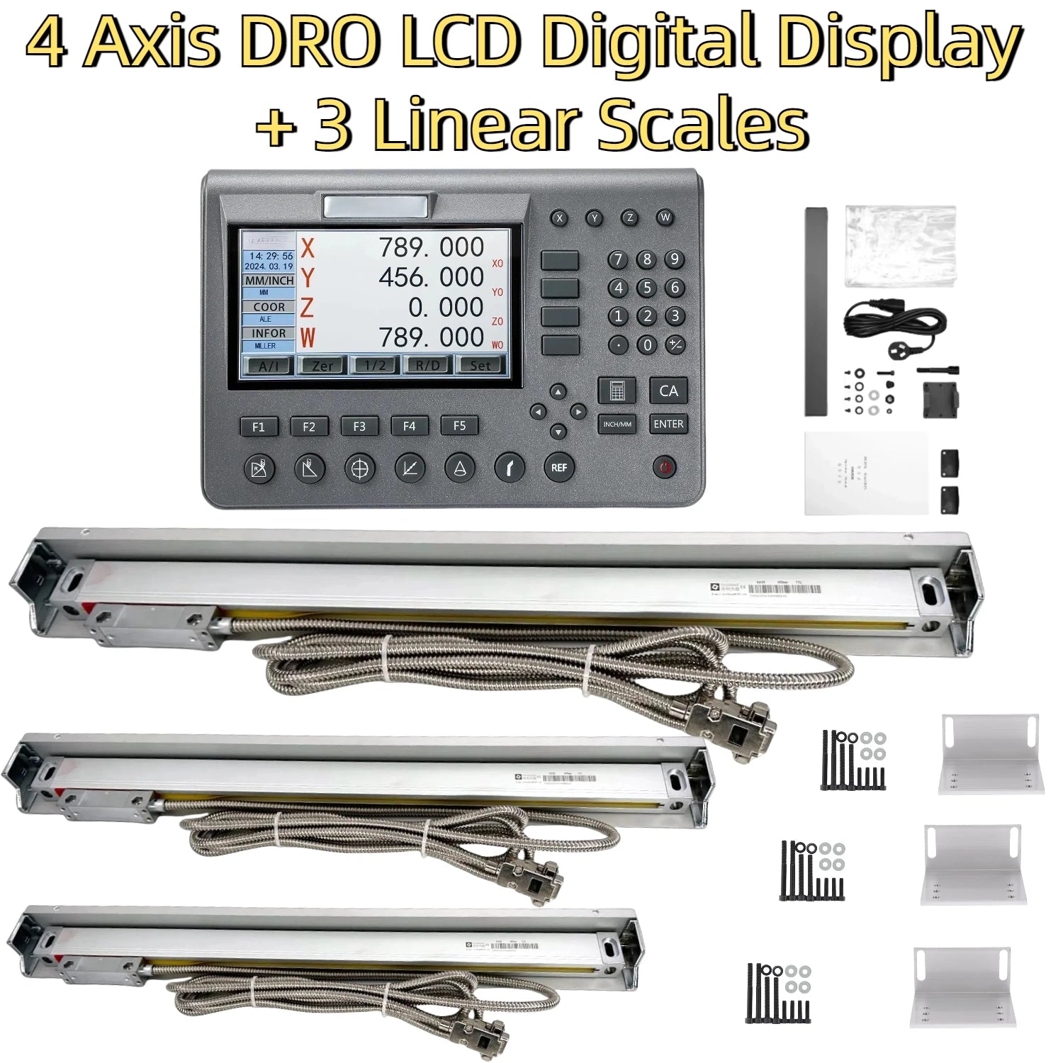 New SDS200 4 Axis Digital Readout AC110V/220V Display LCD DRO SET 3PCS 5um High Precision Optical Ruler Linear Scale Encoder