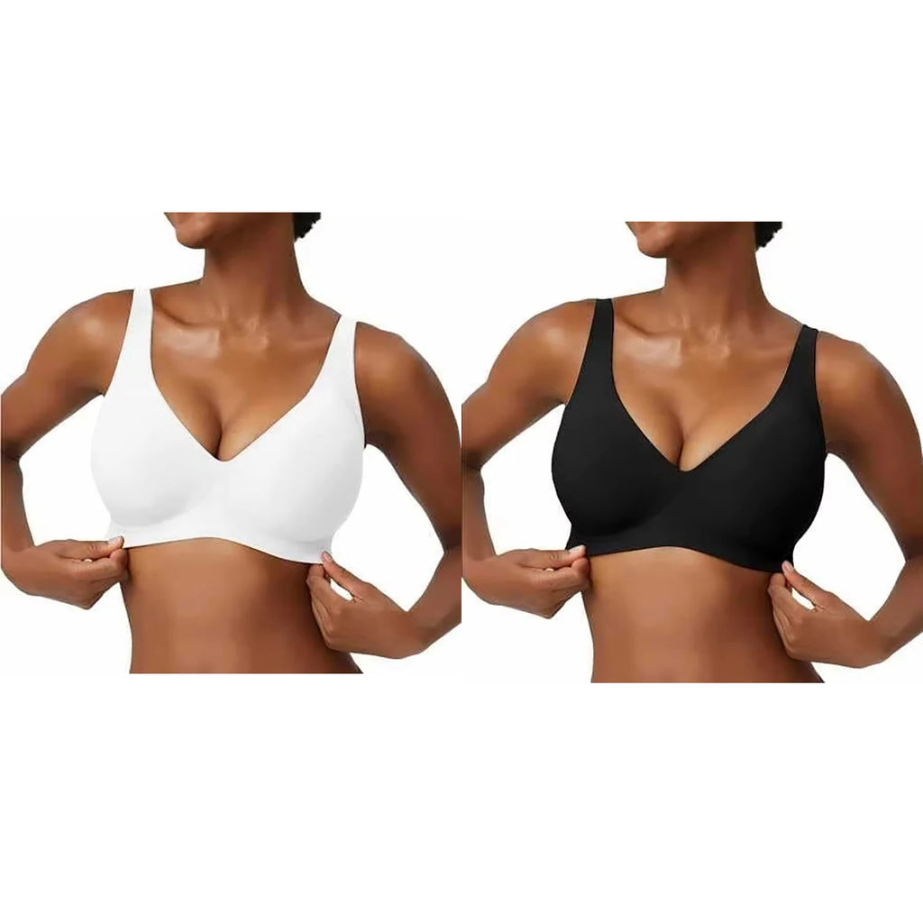 Women's Seamless Pink Leopard Print Bra Wire-Free Bra Full Cup Soft Thin Mold Support Breathable and Beauty Deep V Plus Up Bra