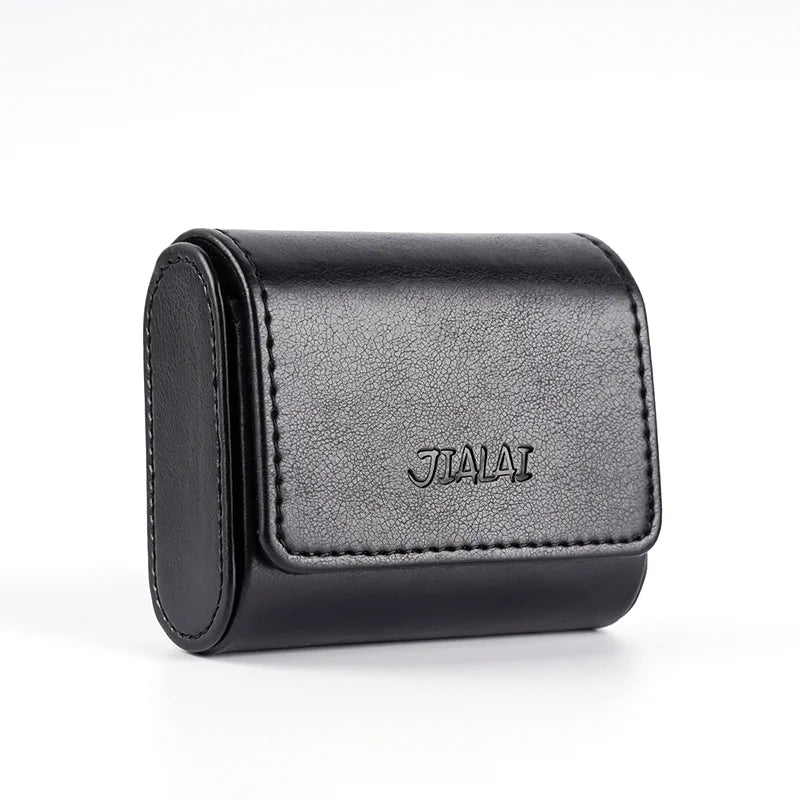 JIALAI High Grade Magnetic Earphone Storage Box Lining Flocking Compact Flip Cover for Wireless Earbuds, Black Textured PU Case
