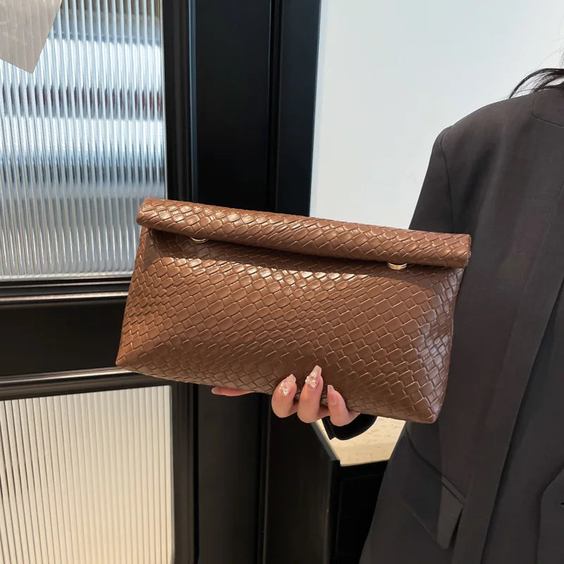 Elegant Multifunctional Women Clutch Bag Large Capacity Woven Pattern Evening Phone Pocket Coin Purse Luxury Long Wallet