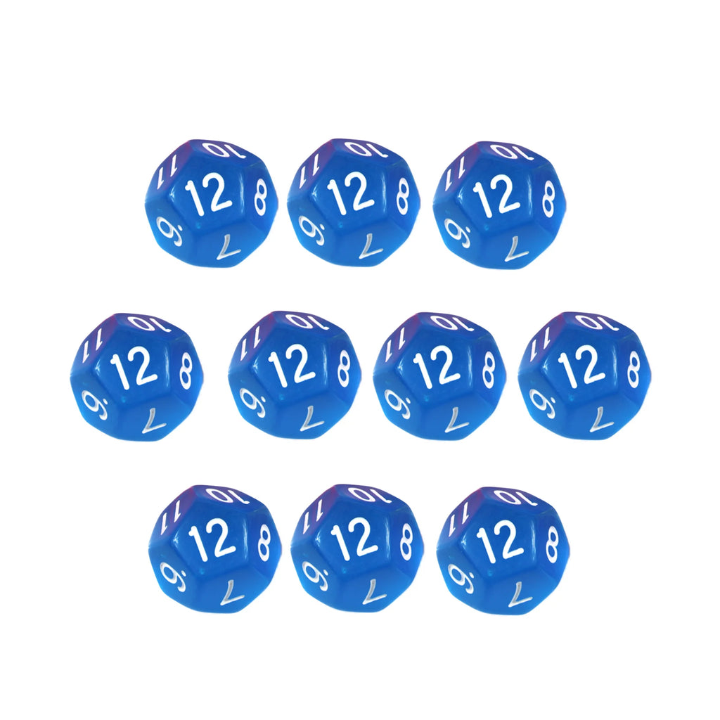 10Pcs 12 Sided Transparent Color Dice Set, Plastic D12 for Role Playing Board Games - Gaming Accessories