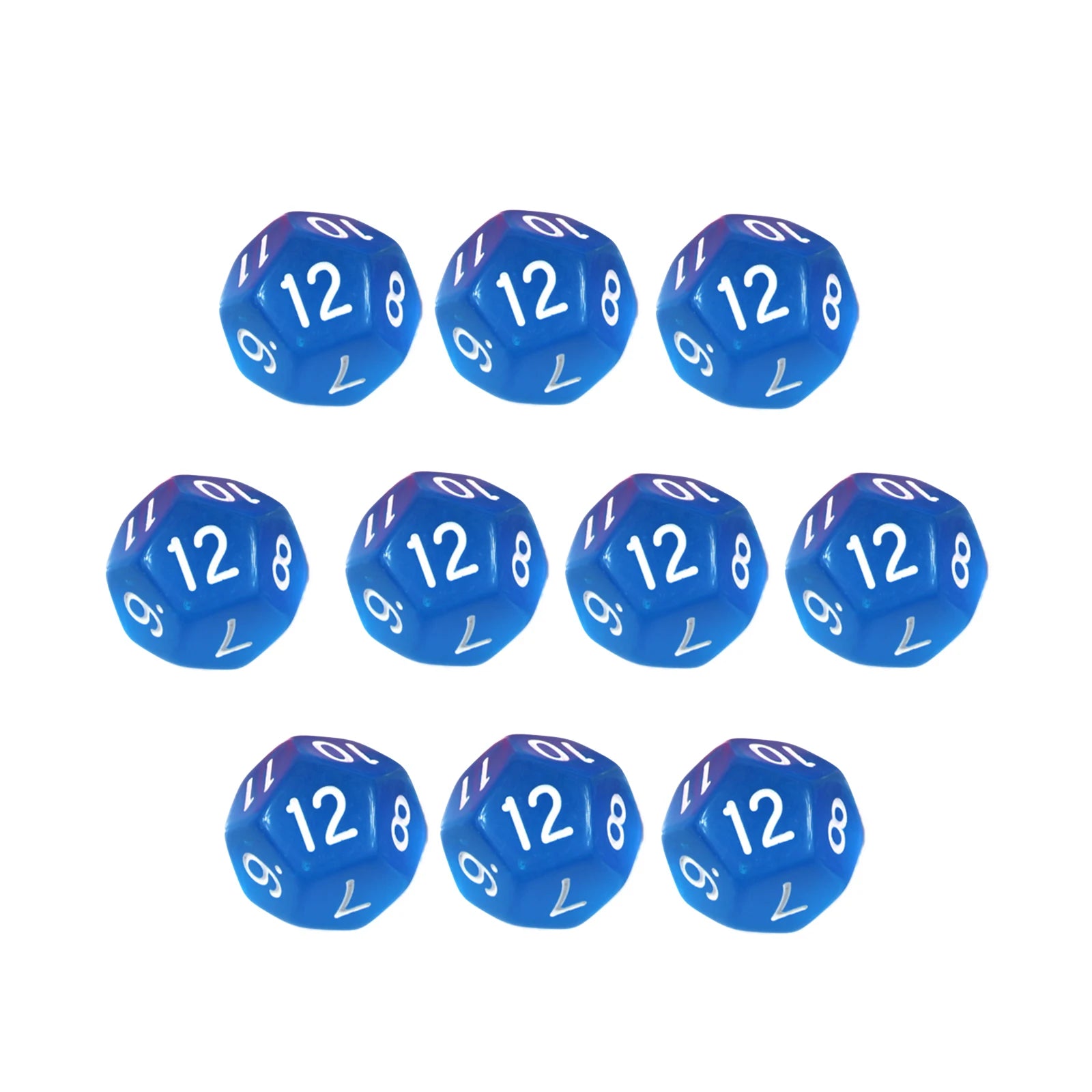 10Pcs 12 Sided Transparent Color Dice Set, Plastic D12 for Role Playing Board Games - Gaming Accessories
