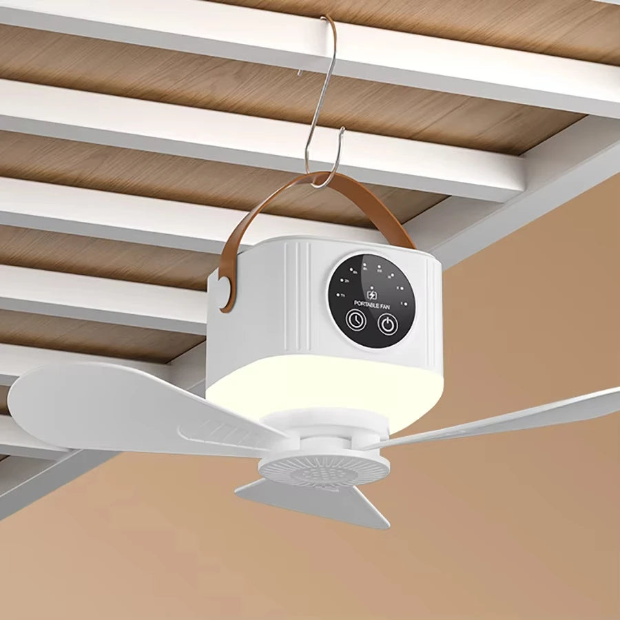 Portable Hanging Ceiling Fan with LED Light & Mosquito Repellent, Remote Control 12H Timing Mini Cooling Fan, Rechargeable Tent