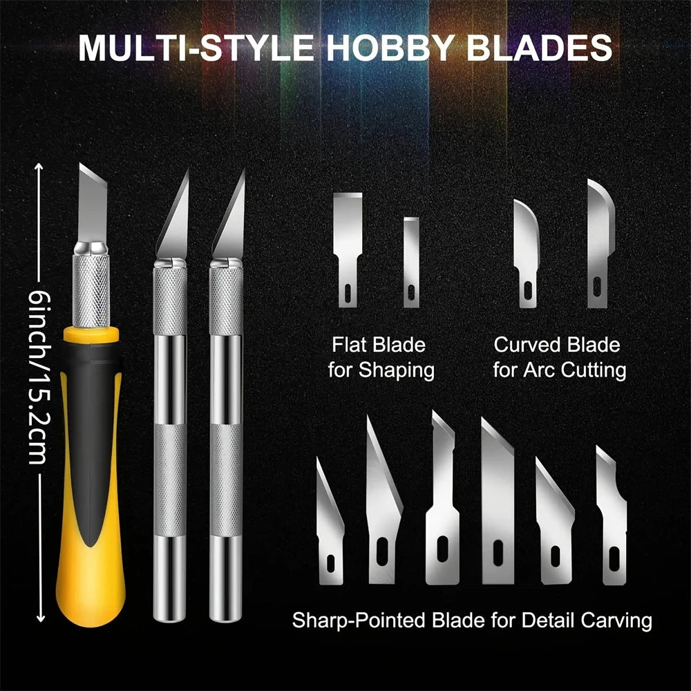 16PCS Craft Knife Set SK5 High Carbon Steel Precision Hobby Knives Art Knife Kit with 13 Blades Replaceable Handles for Carving