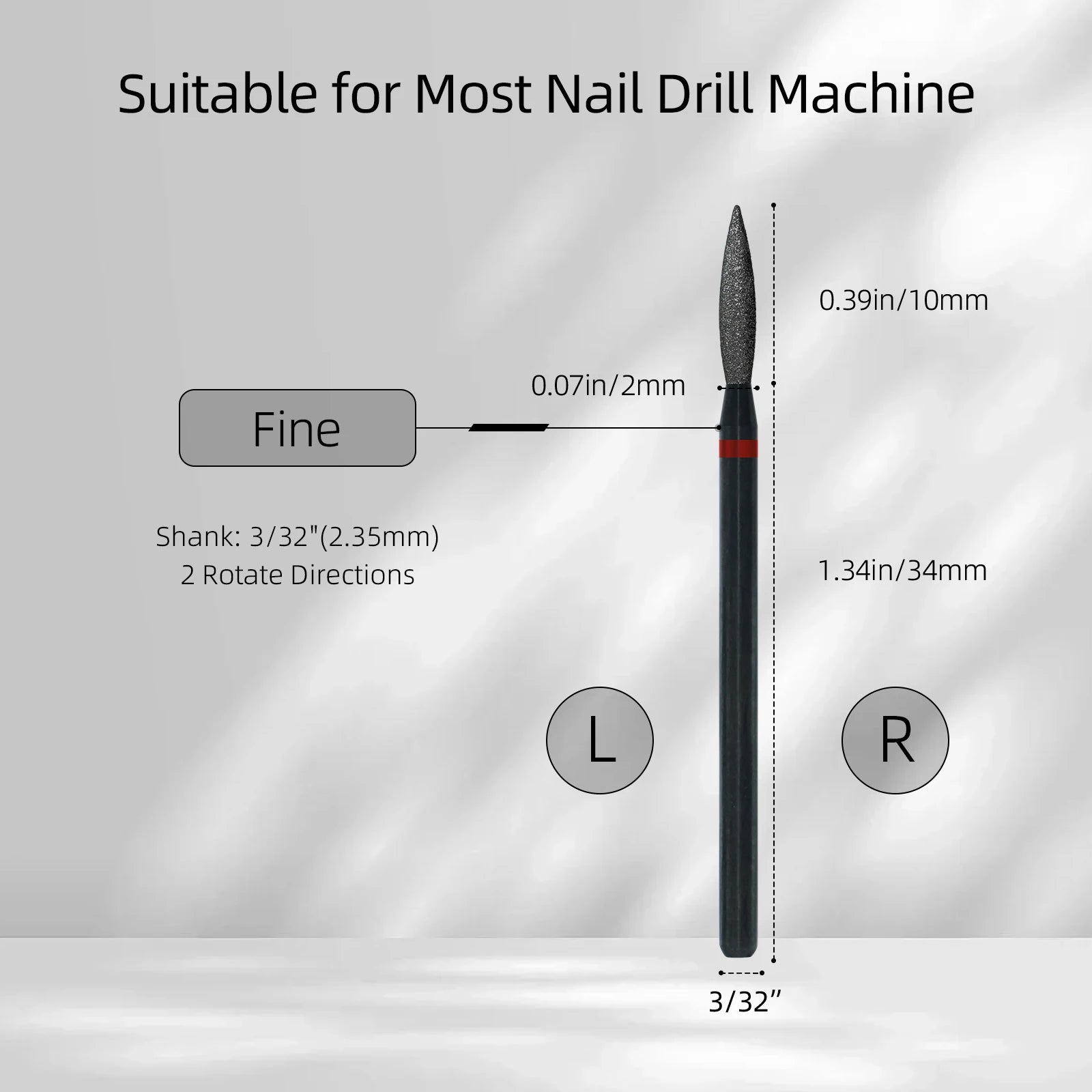 HYTOOS Long Flame Black Diamond Nail Drill Bits Pro Dead Skin Cleaner Cuticle Clean Russian Prep Tool for Manicure Technician