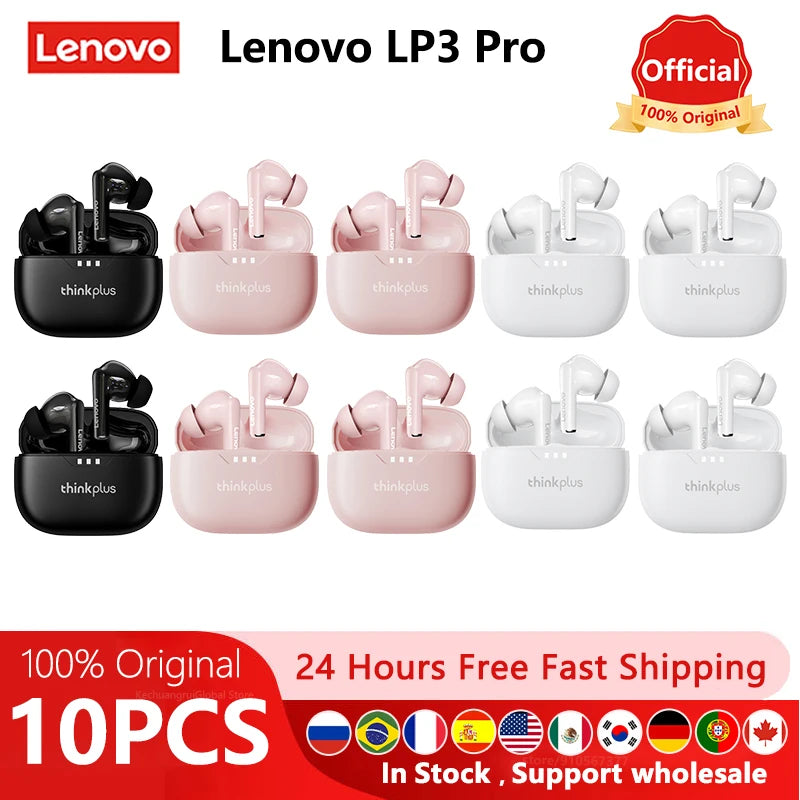 10pcs Lenovo LP3 Pro Wholesale 2pcs Original LP3 Pro Wireless Bluetooth Headphones HiFi Stereo Earbuds Noise Reduction With Mic