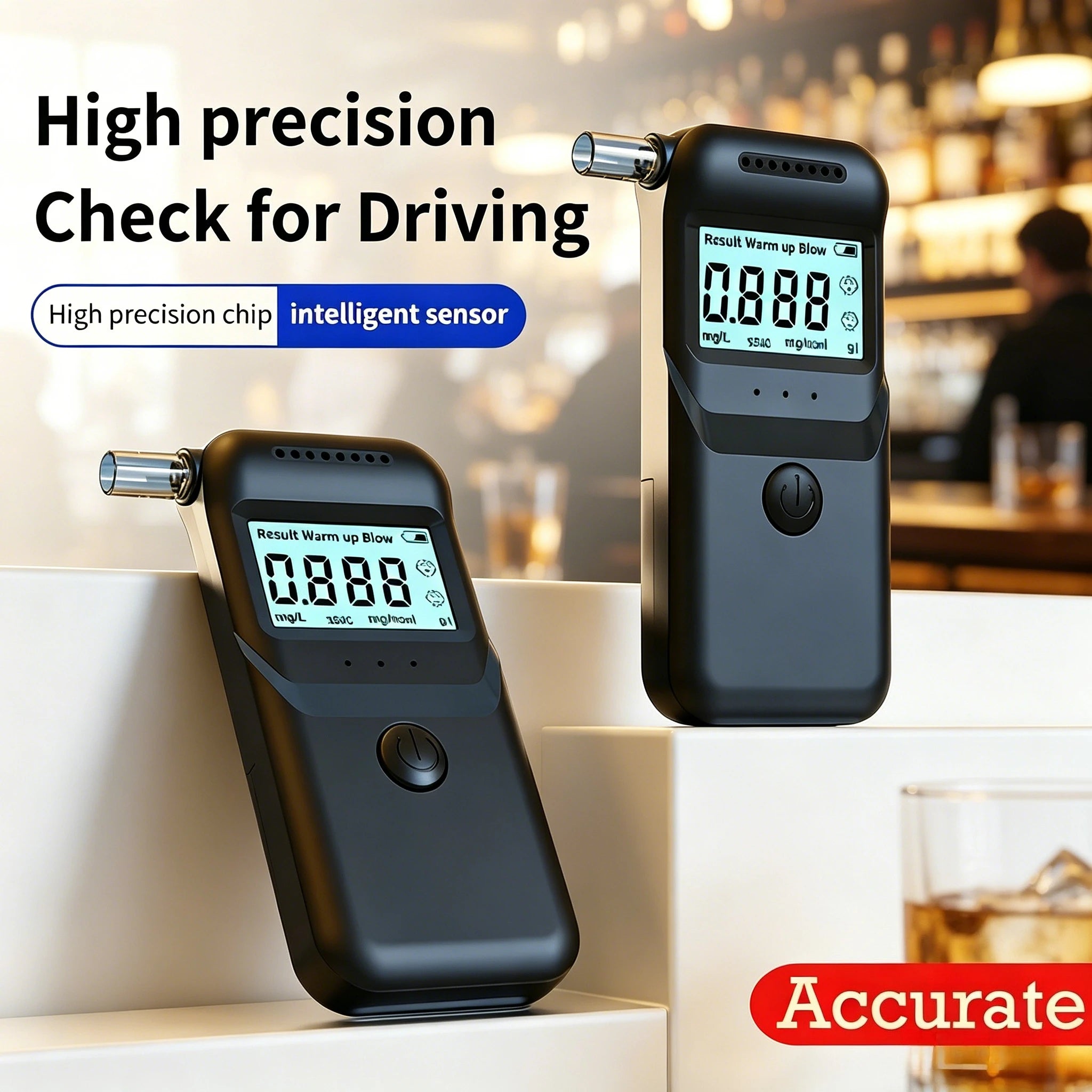 Portable Digital Breathalyzer LCD Screen Accurate Alcohol Breath Tester Drunk Driving Detector Analyzer for Car Home & Party Use