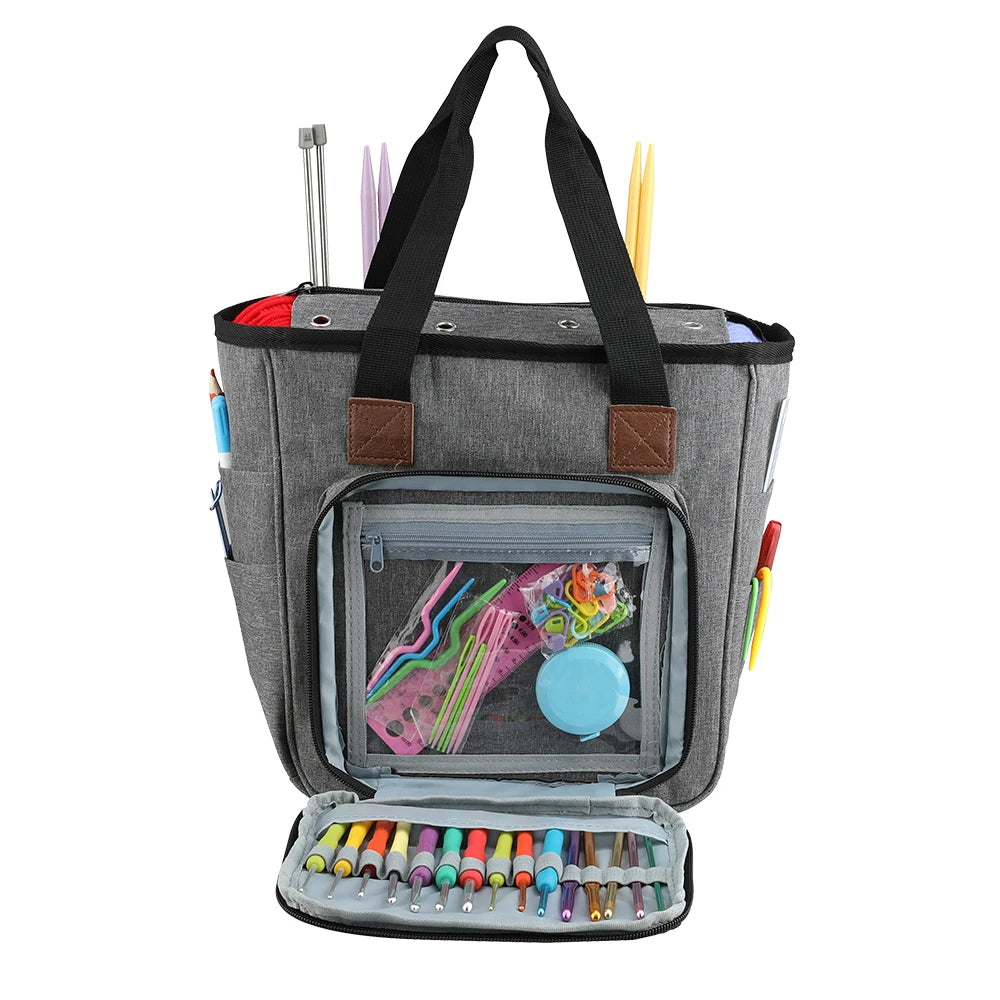 KOKNIT Knitting Tote Bag Yarn Storage Bag for Knitting Needles Crochet Hooks and Sewing Accessories DIY Sewing Kit Bag For Mom