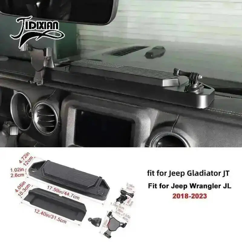 JIDIXIAN for Jeep Wrangler JL 4Xe for Gladiator JT 2018 2019 2020 2021 2022 2023 2024 2025 Dashboard Phone Holder Storage Box