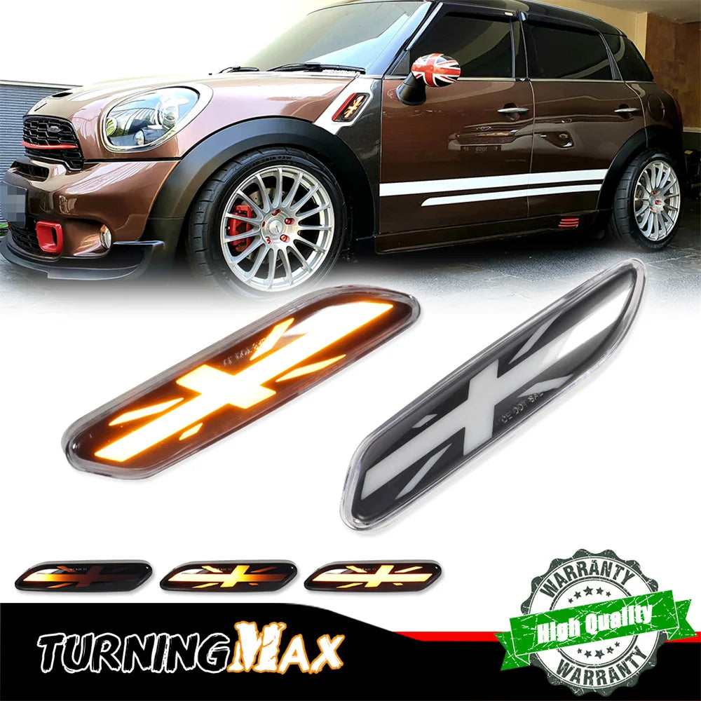 Union Jack Style Dynamic Amber LED Front Side Marker Turn Signal Lights For MINI Cooper R60 Countryman & R61 Paceman 2011-2016