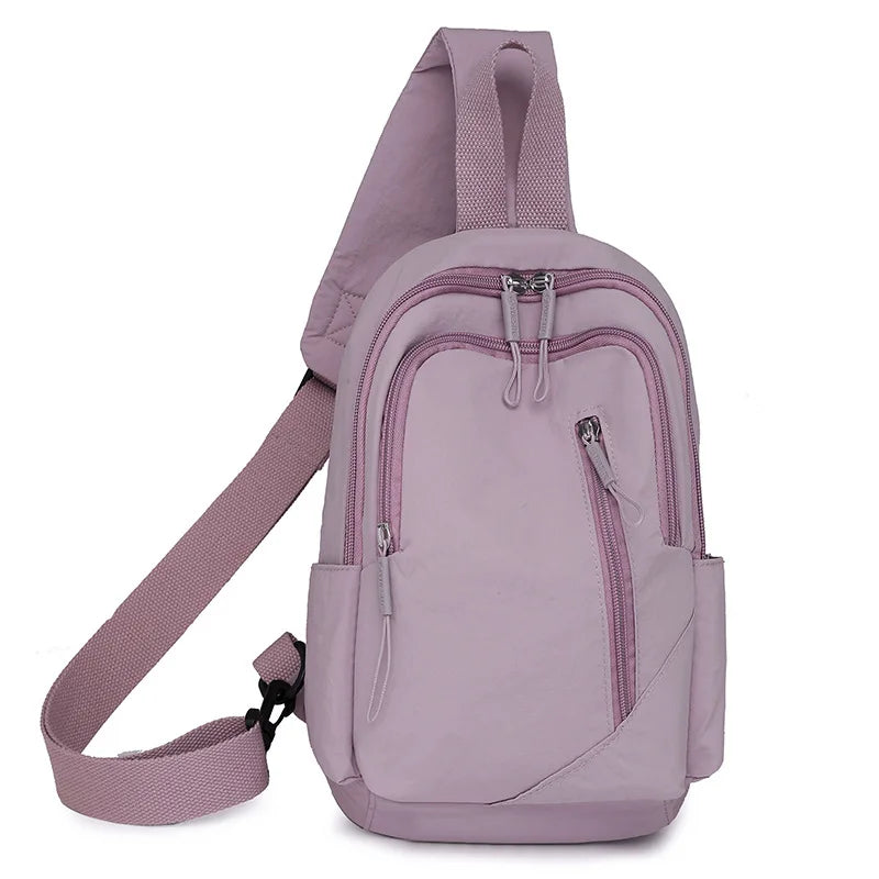 New Solid Color Casual Crossbody Bag Lightweight Waterproof Nylon Unisex Shoulder Sling Backpack Large Capacity Travel Bag
