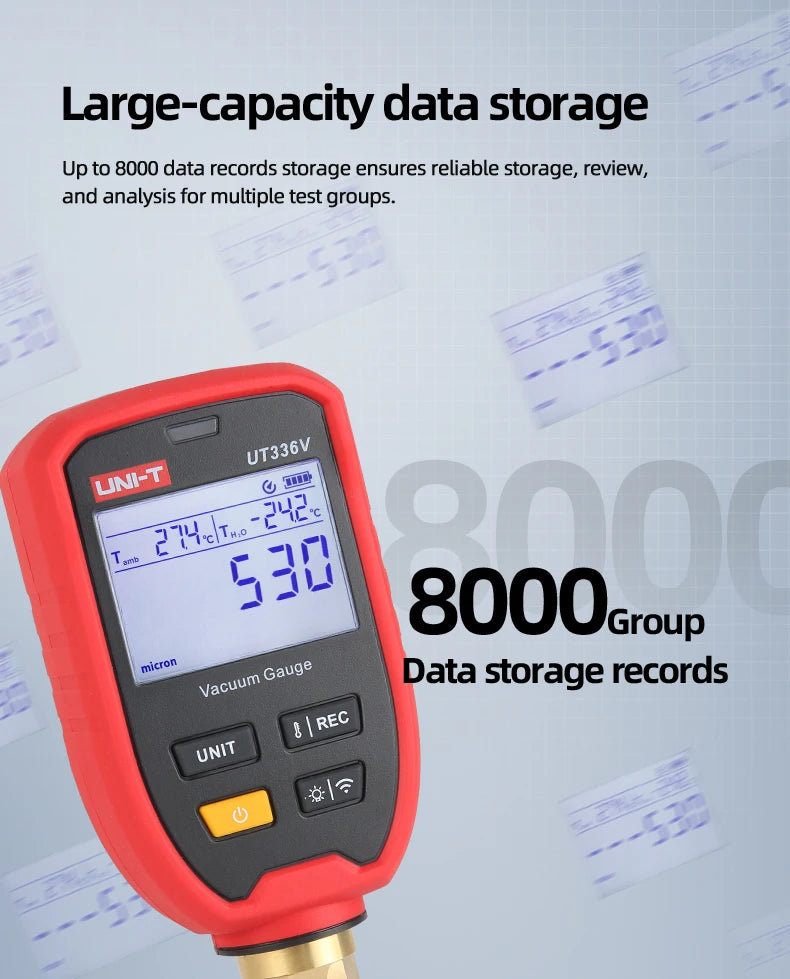  Professional UT336V Wireless Vacuum Gauge With LED Alarm IP54 Waterproof 8000 Data Storage for HVAC Refrigeration APP Alarm