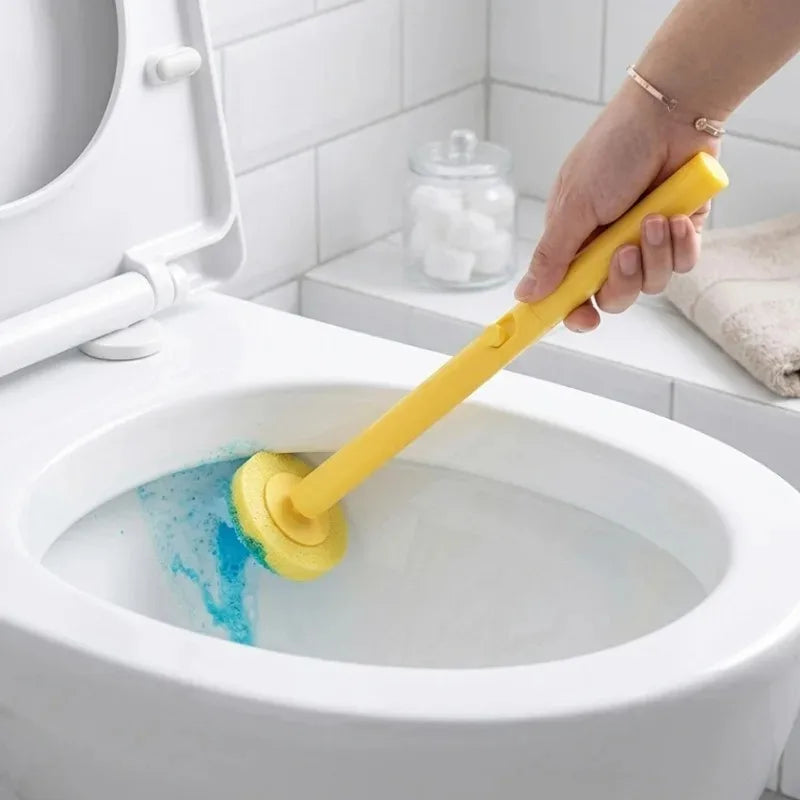 1/30x Disposable Toilet Brush Yellow Sponge Cleaning Pads Handle Replacement Sponge Wipe Head Home Bathroom Cleaning Supplies