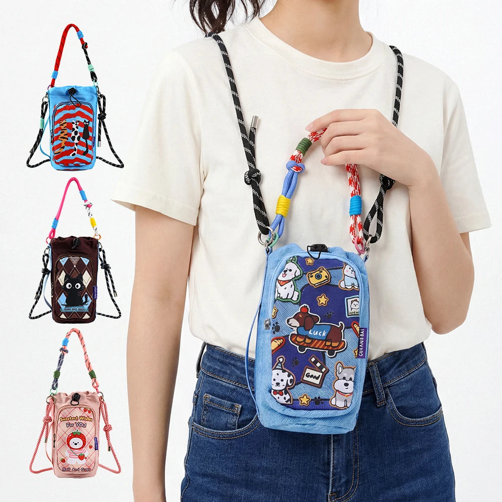 2026 New Illustrator-Designed Dopamine Lightweight Water Bottle Bag Crossbody Bag Outdoor Phone Casual Bag