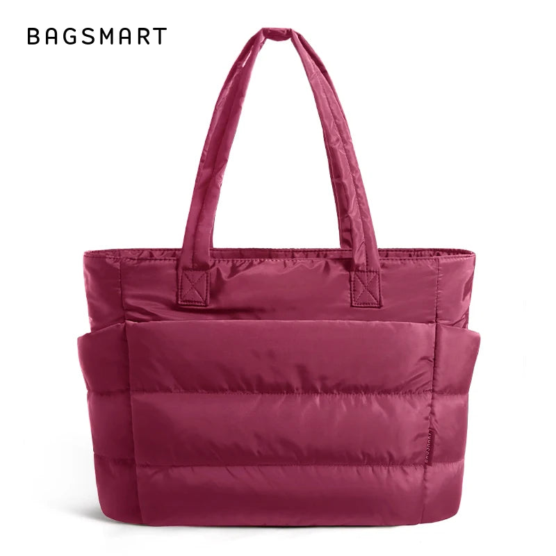 BAGSMART Women's Bag Solid Color Tote Bag Commuting College Padded Shoulder Bag Leisure Simple Female Handbags for Travel