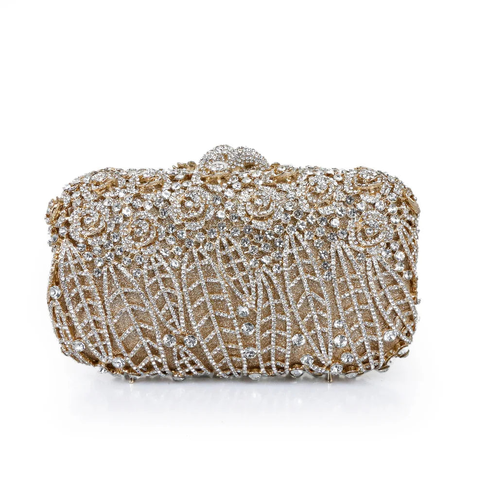 Full Stones Flower Party Box Clutch Purple/green Crystal Evening Bag Wedding Bridal Minaudiere Handbags Chain Women Bag
