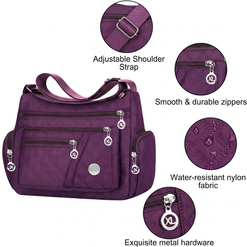 Pomelo Best Quilted Nylon Women Crossbody Shoulder Bag Multi Pockets with Adjustable Strap for Daily Travel